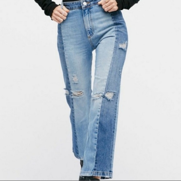 Free People Denim - FREE PEOPLE TWO TONE HIGH RISE PATCHWORK JEANS